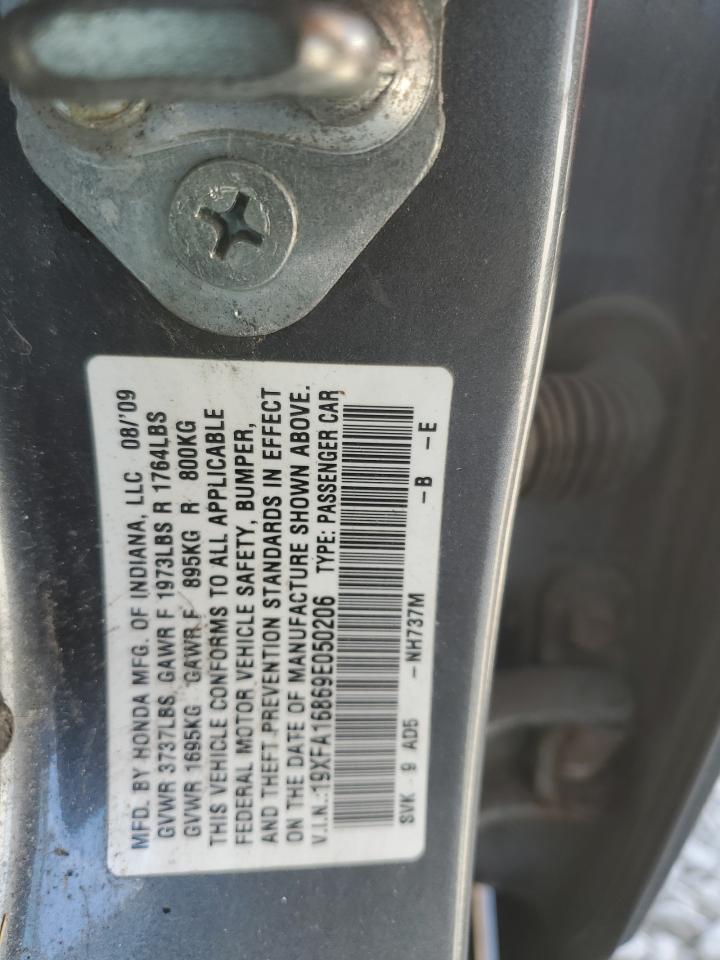 2009 Honda Civic VIN 19XFA16869E050206 Copart auction photo, rear end damage thumbnail 12