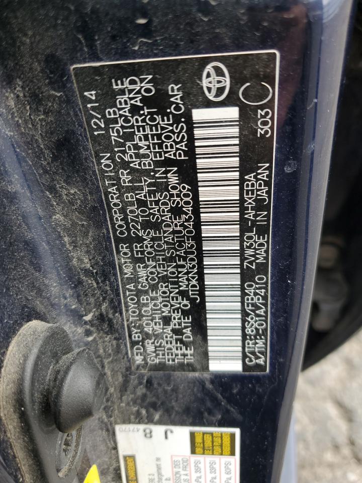 2015 Toyota Prius VIN JTDKN3DU3F0434009 Copart auction photo, front end / rear end damage thumbnail 13