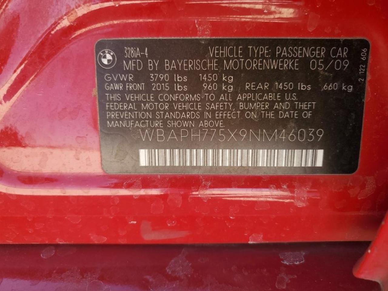 2009 BMW 3er VIN WBAPH775X9NM46039 Copart auction photo, front end / side damage thumbnail 15
