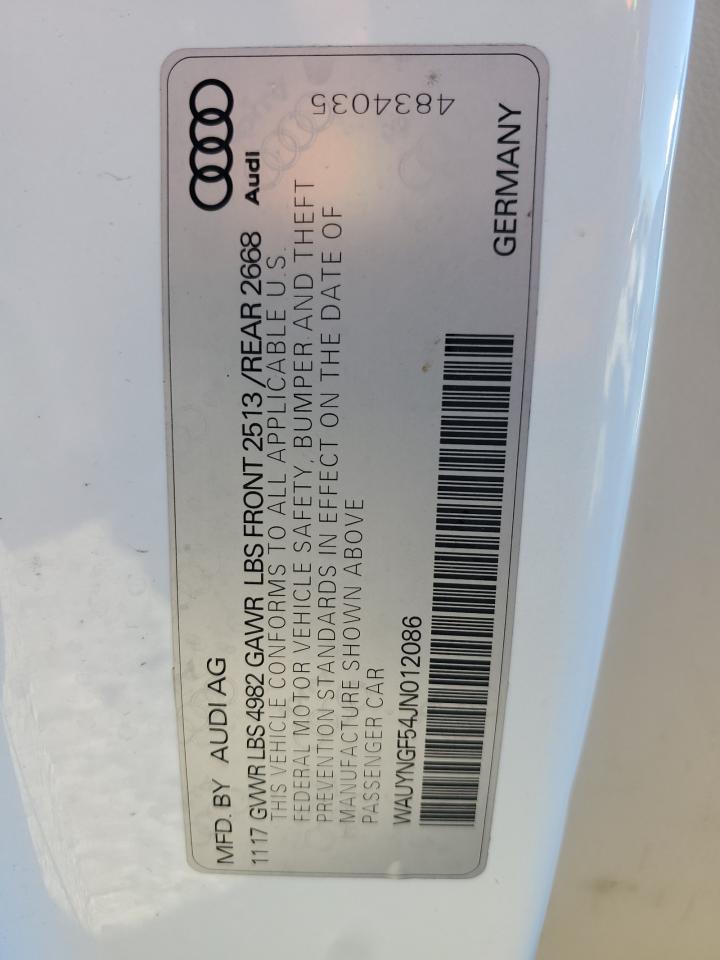 2018 Audi A5 VIN WAUYNGF54JN012086 Copart auction photo, front end damage thumbnail 12