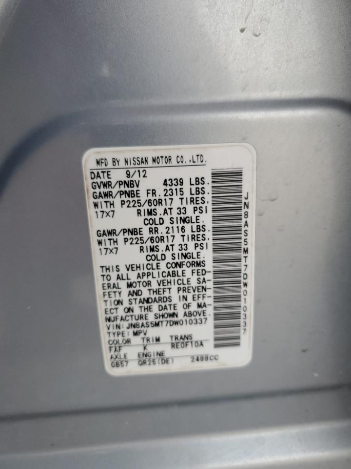 2013 Nissan Rogue VIN JN8AS5MT7DW010337 Copart auction photo, front end damage thumbnail 13