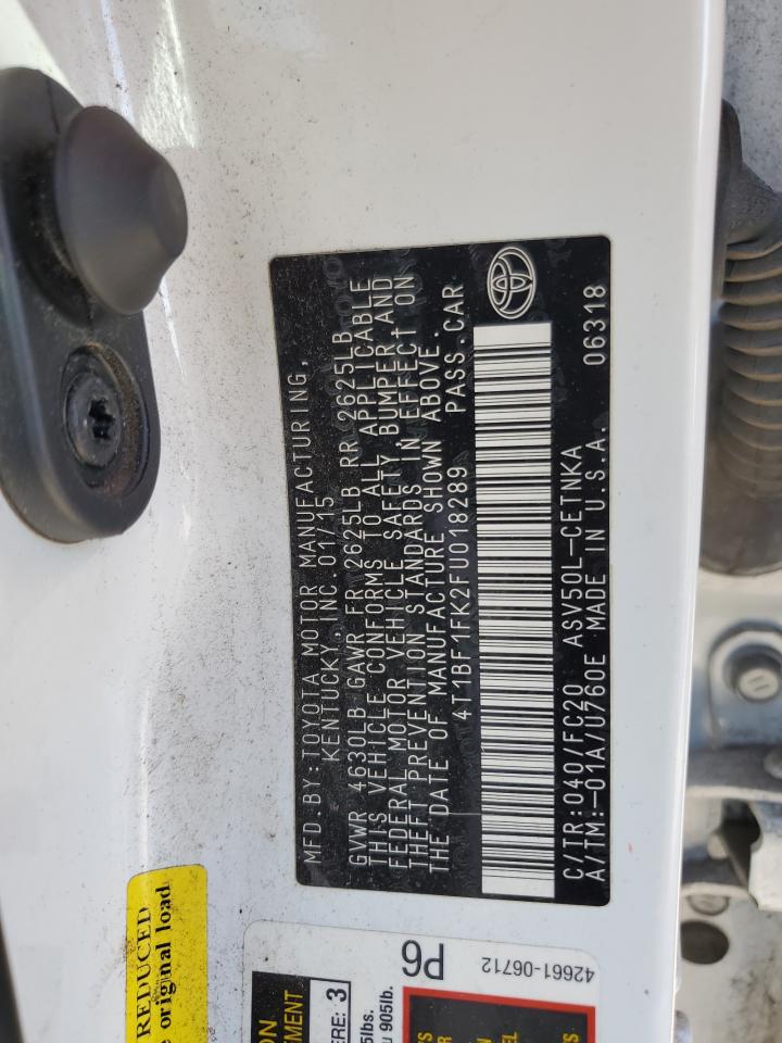 2015 Toyota Camry VIN 4T1BF1FK2FU018289 Copart auction photo, front end damage thumbnail 13