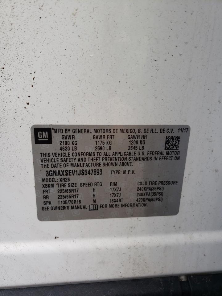 2018 Chevrolet Equinox VIN 3GNAXSEV1JS547893 Copart auction photo, front end / side damage thumbnail 14