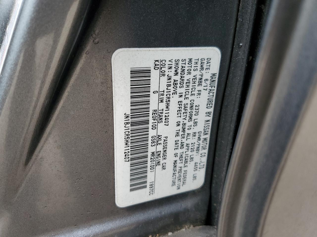 2017 Nissan Rogue VIN JN1BJ1CR5HW112407 Copart auction photo, front end / side damage thumbnail 14