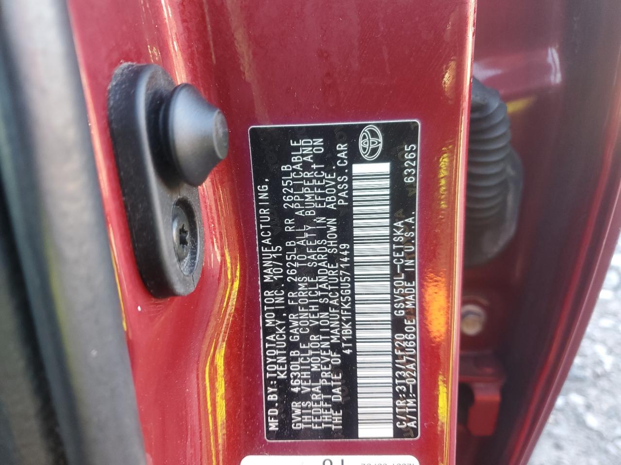 2016 Toyota Camry VIN 4T1BK1FK5GU571449 Copart auction photo, front end damage thumbnail 15