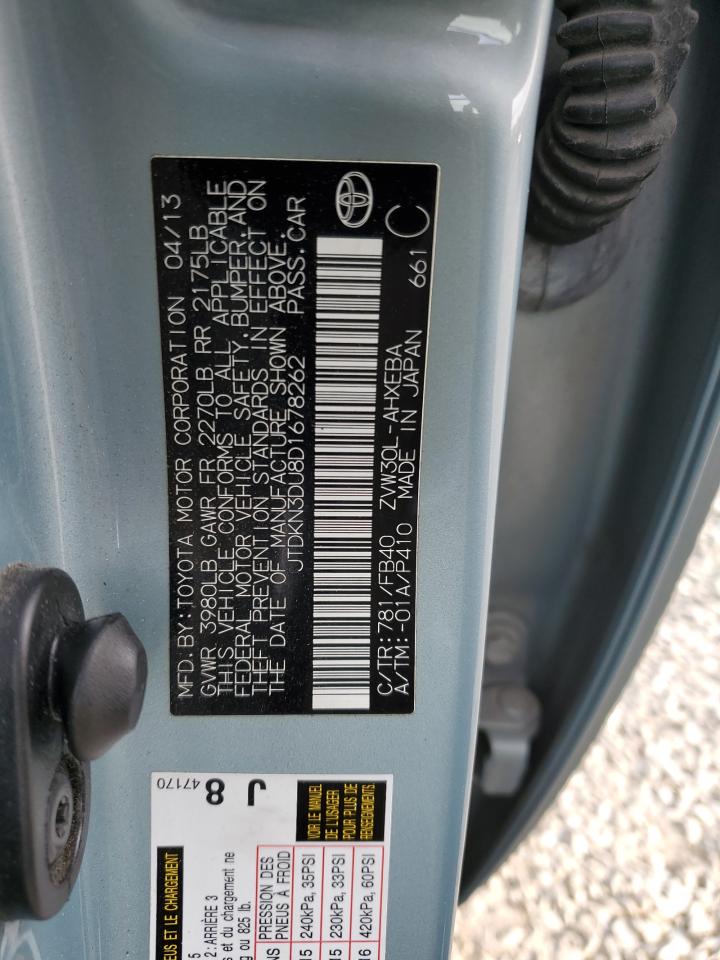 2013 Toyota Prius VIN JTDKN3DU8D1678262 Copart auction photo, all over damage thumbnail 12