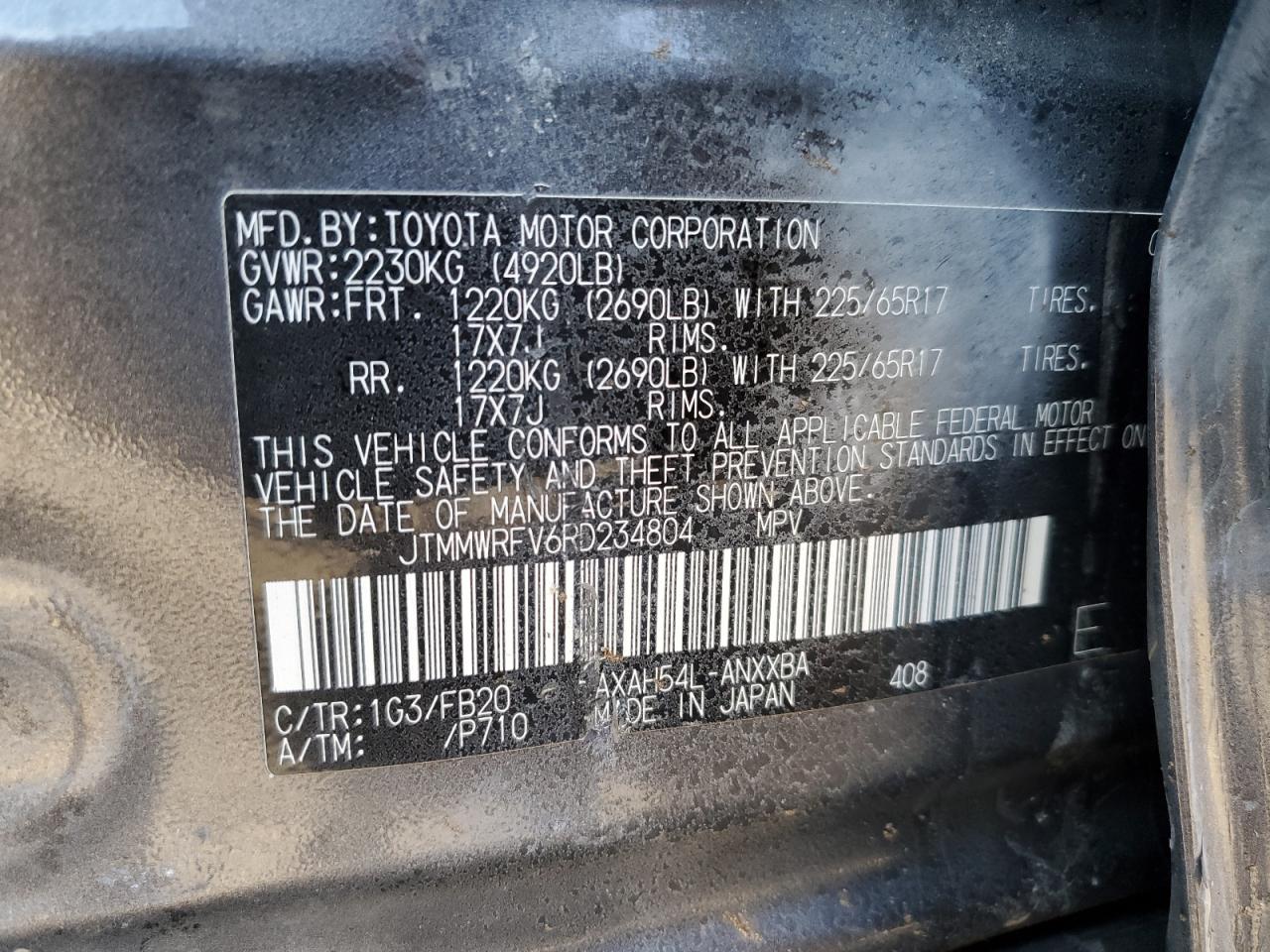 2024 Toyota RAV 4 VIN JTMMWRFV6RD234804 Copart auction photo, all over damage thumbnail 13