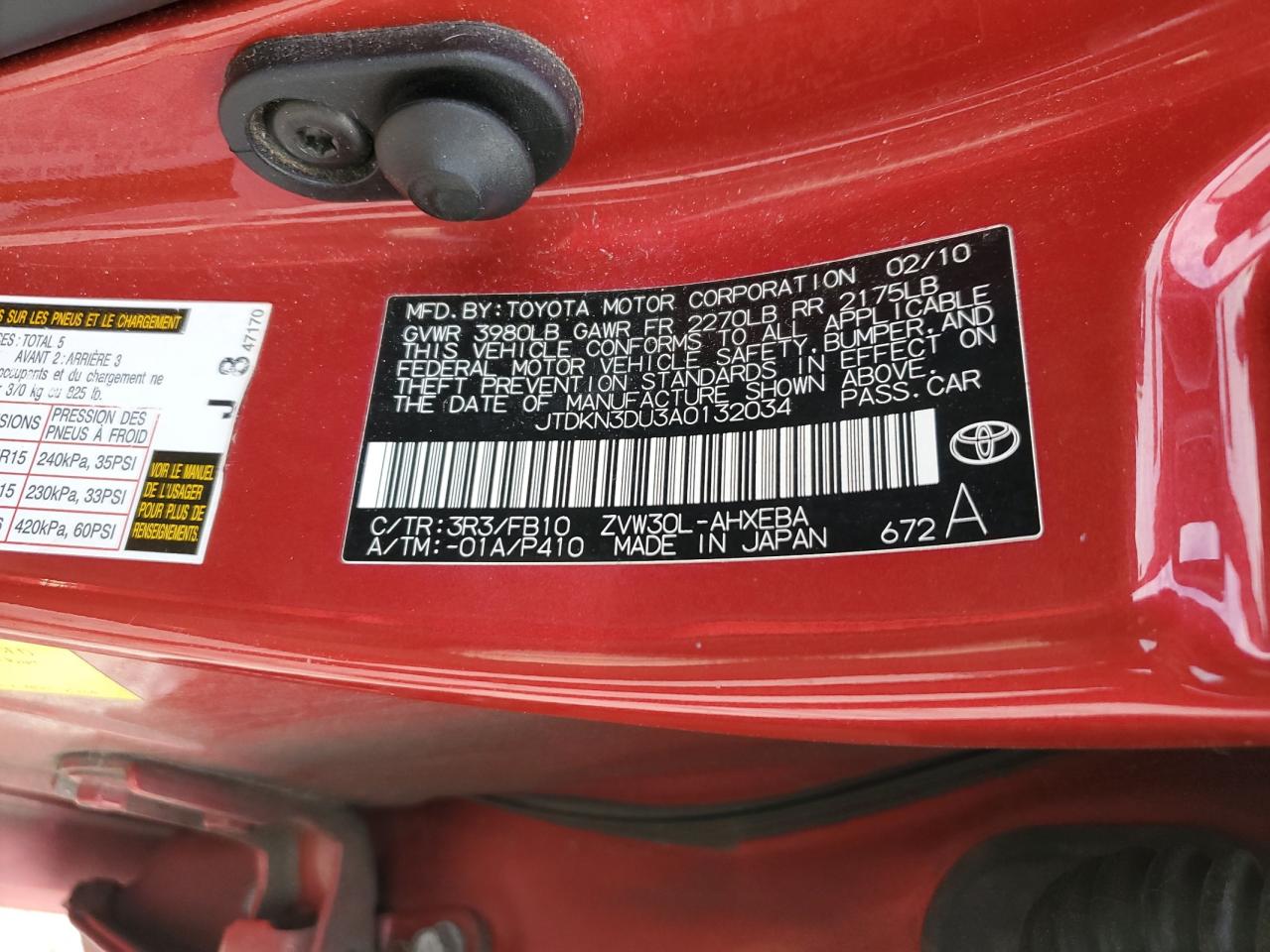 2010 Toyota Prius VIN JTDKN3DU3A0132034 Copart auction photo, all over damage thumbnail 12