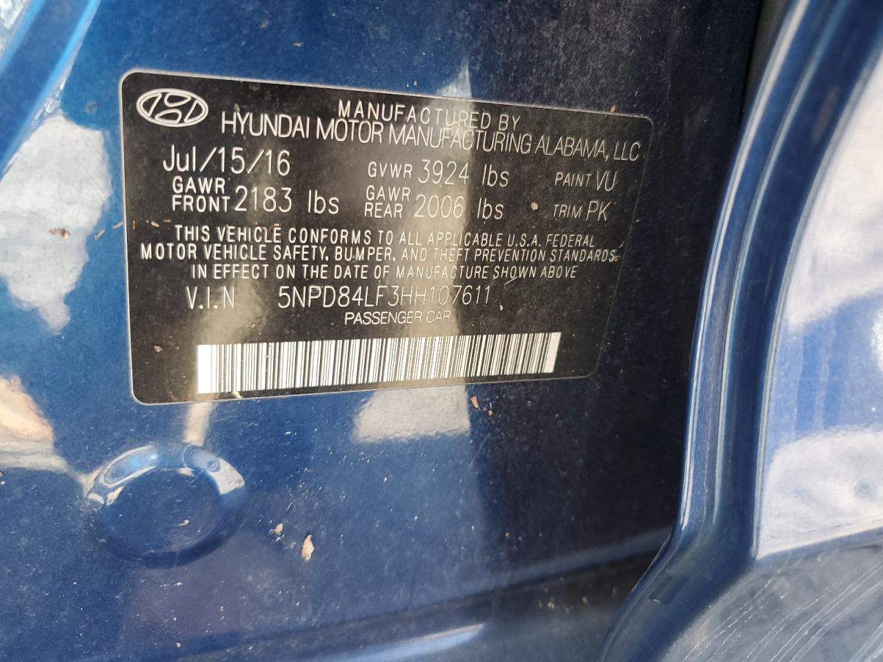 2017 Hyundai Elantra VIN 5NPD84LF3HH107611 Copart auction photo, water/flood damage thumbnail 13