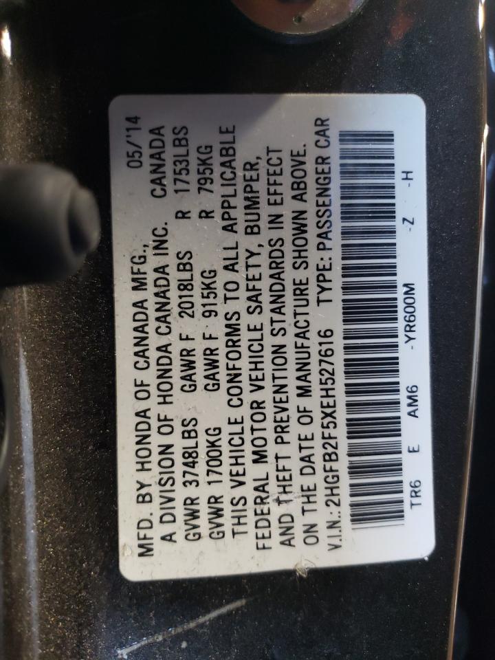 2014 Honda Civic VIN 2HGFB2F5XEH527616 Copart auction photo, front end damage thumbnail 12