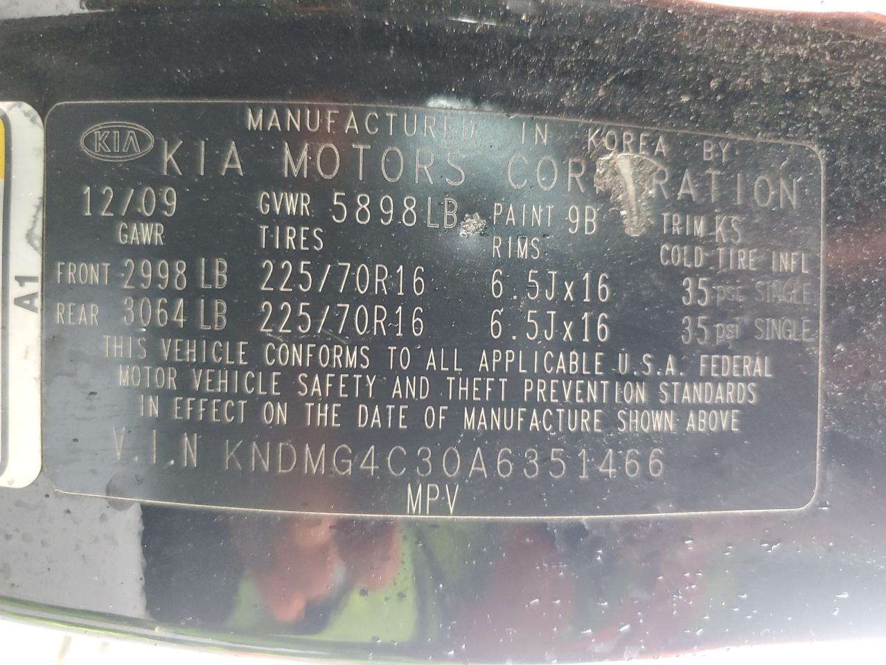 2010 KIA Sedona VIN KNDMG4C30A6351466 Copart auction photo, front end / rear end damage thumbnail 13