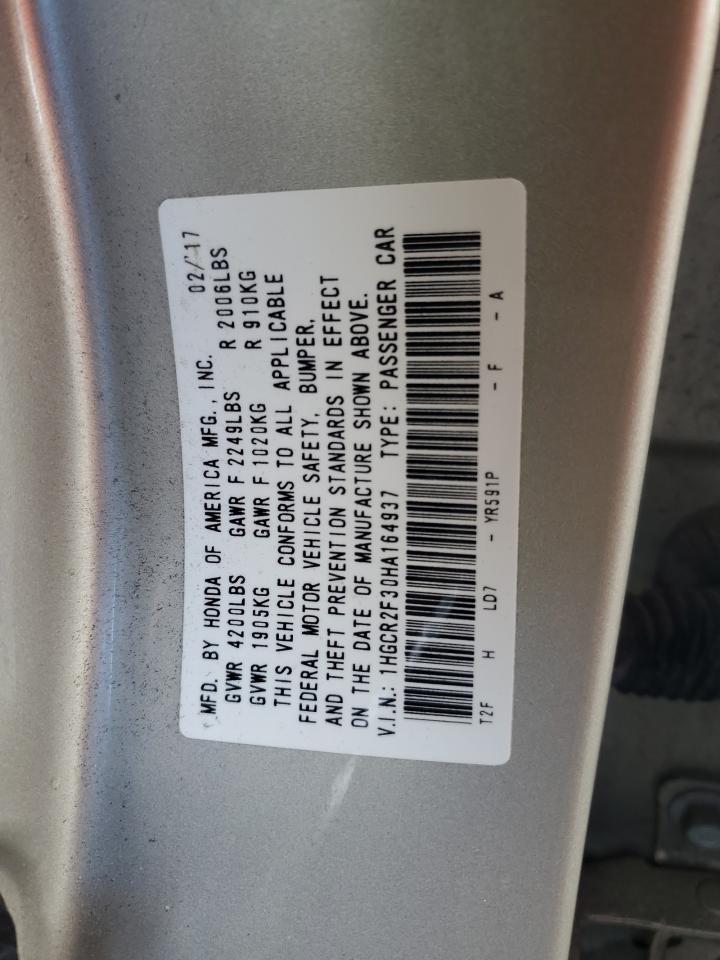 2017 Honda Accord VIN 1HGCR2F30HA164937 Copart auction photo, front end damage thumbnail 15