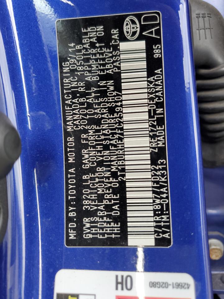 2015 Toyota Corolla VIN 2T1BURHE7FC259407 Copart auction photo, front end / side damage thumbnail 13