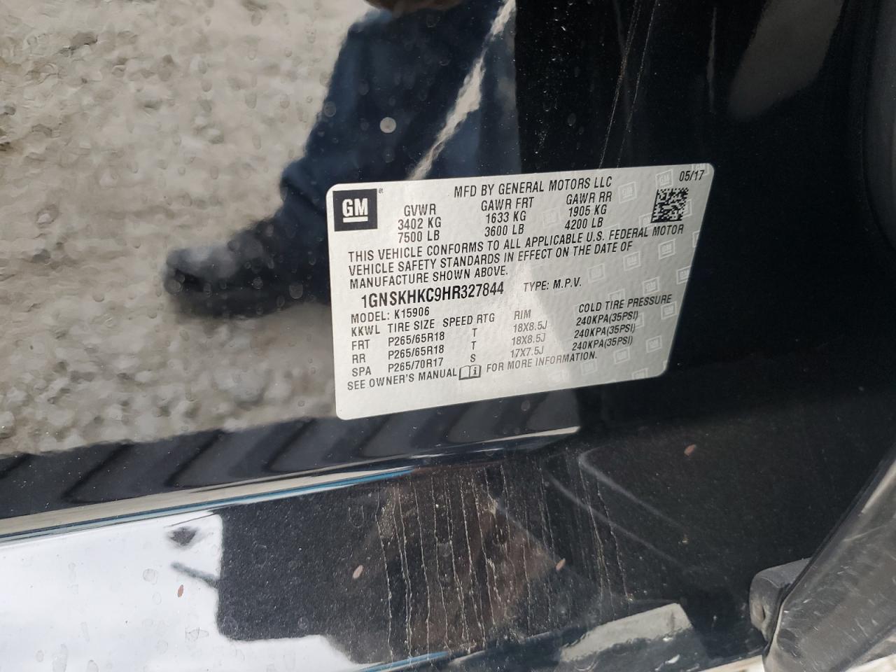 2017 Chevrolet Suburban VIN 1GNSKHKC9HR327844 Copart auction photo, all over damage thumbnail 13