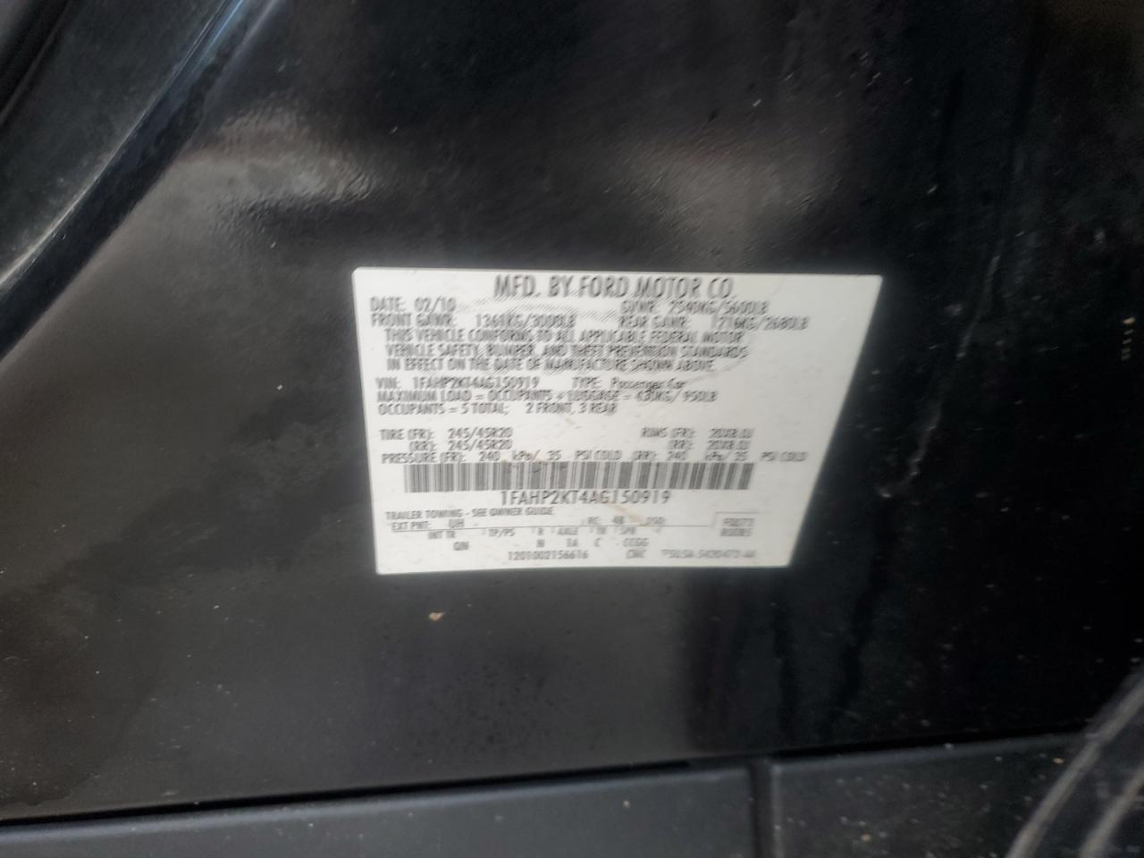 2010 Ford Taurus VIN 1FAHP2KT4AG150919 Copart auction photo, front end damage thumbnail 12