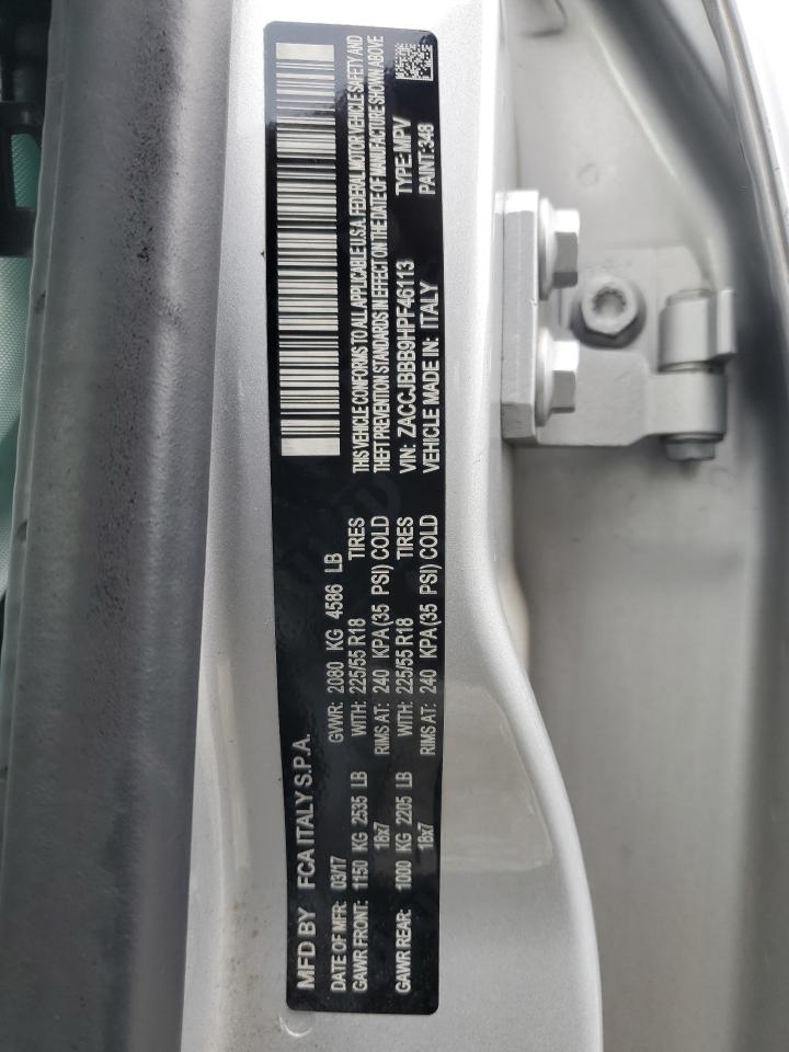 2017 Jeep Renegade VIN ZACCJBBB9HPF46113 Copart auction photo, front end damage thumbnail 14