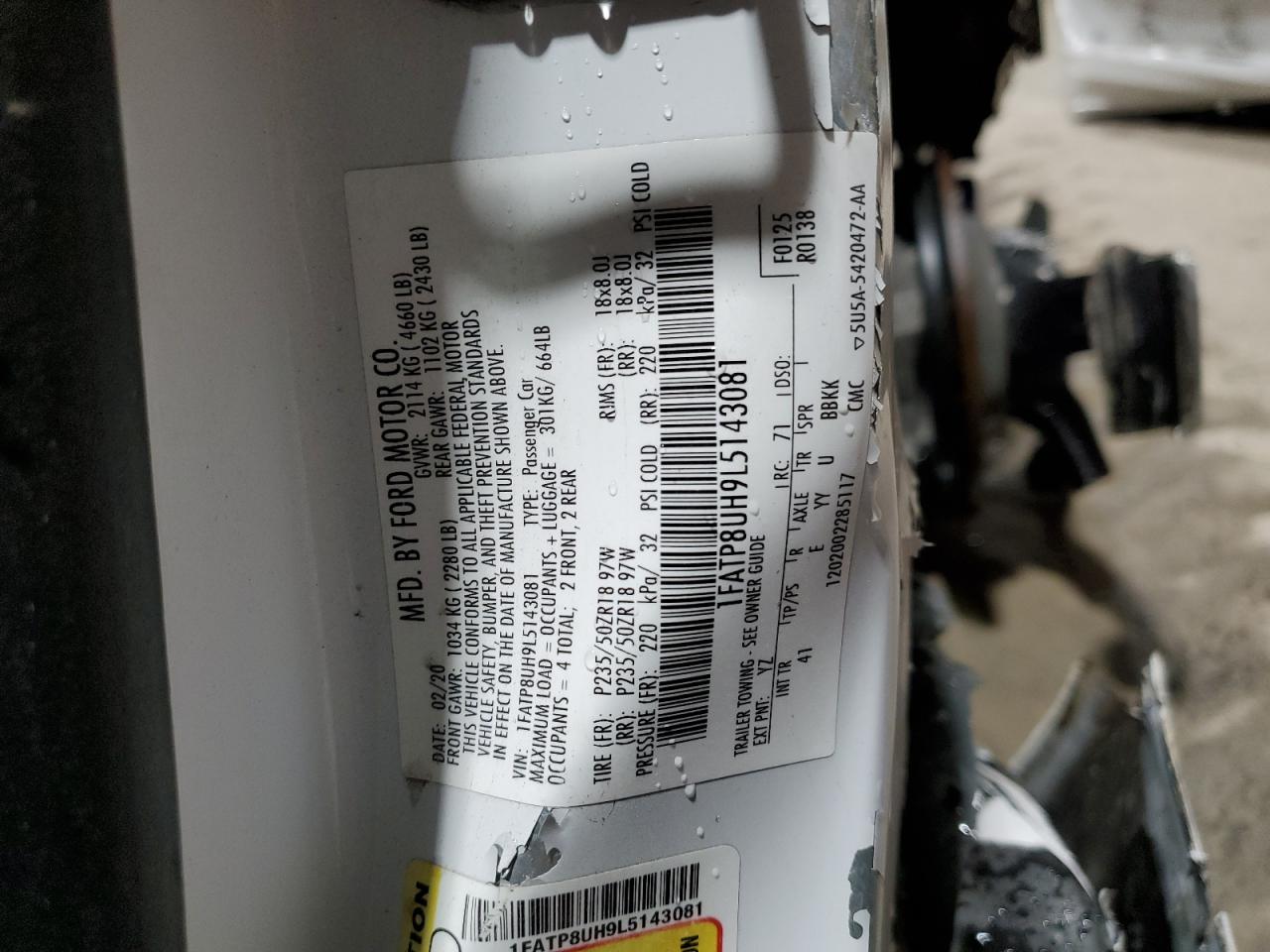 2020 Ford Mustang VIN 1FATP8UH9L5143081 Copart auction photo, side damage thumbnail 12