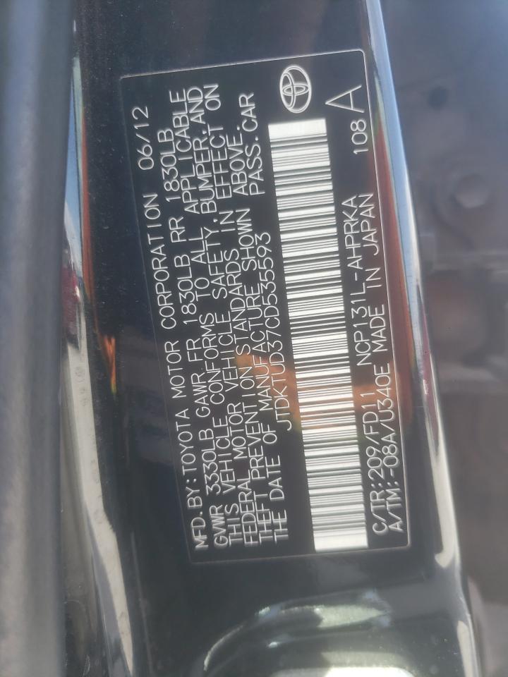 2012 Toyota Yaris VIN JTDKTUD37CD535593 Copart auction photo, front end / all over damage thumbnail 12