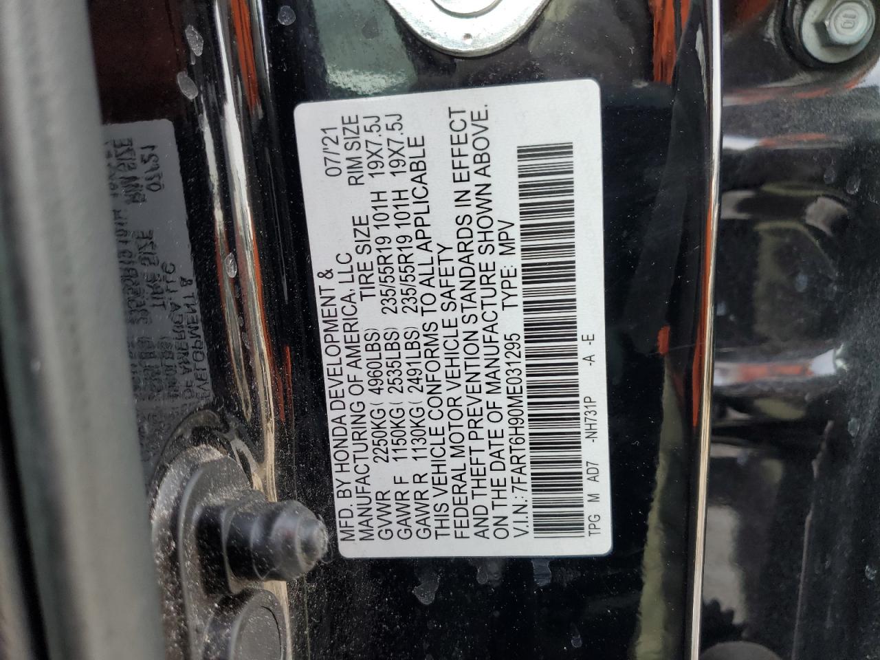 2021 Honda CR-V VIN 7FART6H90ME031295 Copart auction photo, front end / mechanical damage thumbnail 12