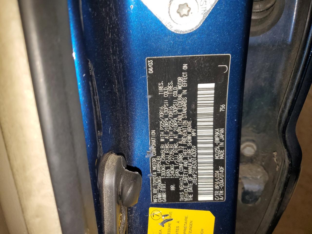 2003 Toyota Highlander VIN JTEHF21A530143059 Copart auction photo, front end damage thumbnail 13