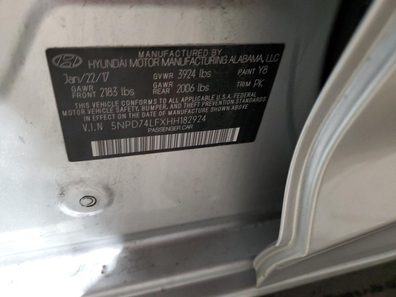 2017 Hyundai Elantra VIN 5NPD74LFXHH182924 Copart auction photo, side damage thumbnail 12