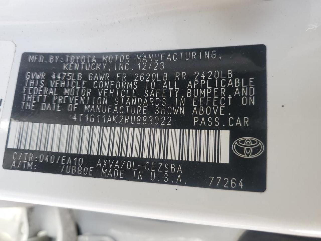 2024 Toyota Camry VIN 4T1G11AK2RU883022 Copart auction photo, rear end damage thumbnail 14