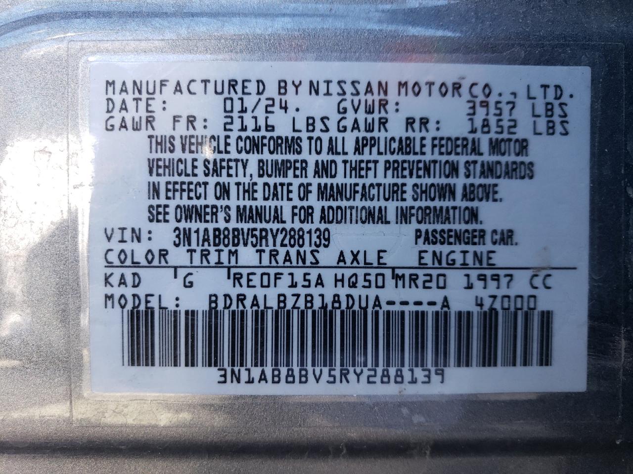 2024 Nissan Sentra VIN 3N1AB8BV5RY288139 Copart auction photo, front end / minor dent/scratches damage thumbnail 12