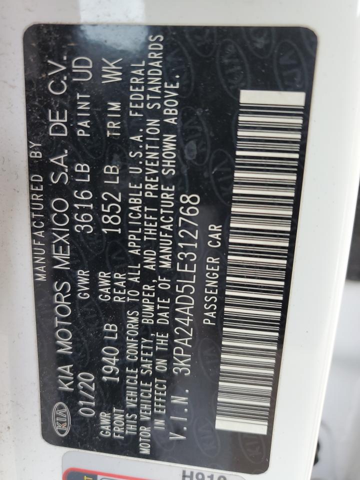 2020 KIA Rio VIN 3KPA24AD5LE312768 Copart auction photo, rear end / minor dent/scratches damage thumbnail 14