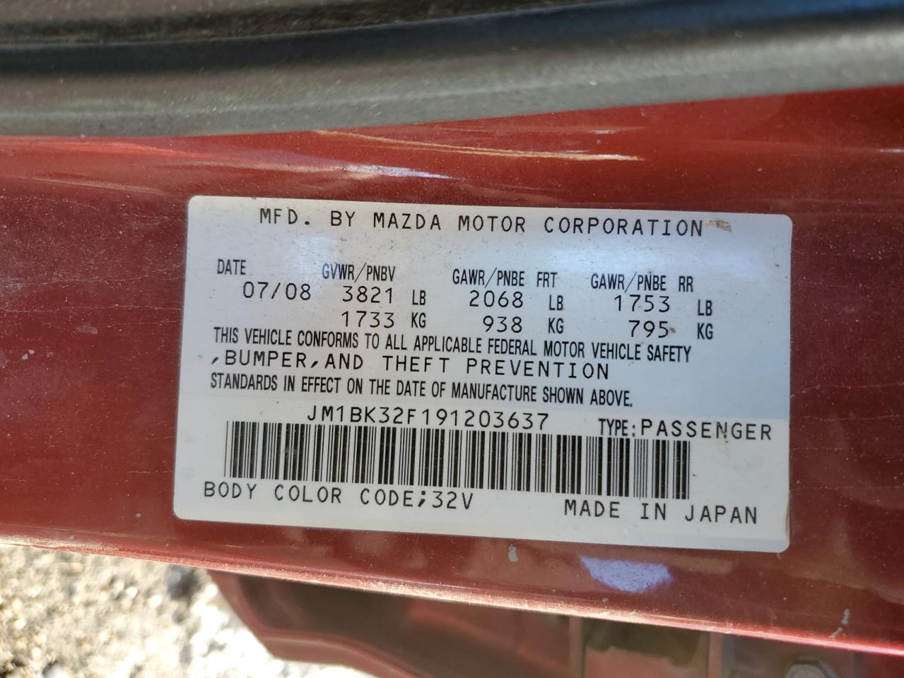 2009 Mazda 3 VIN JM1BK32F191203637 Copart auction photo, all over / hail damage thumbnail 12