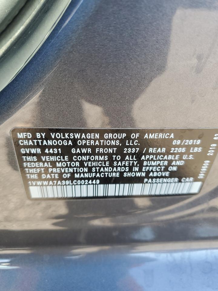 2020 Volkswagen Passat VIN 1VWWA7A39LC002449 Copart auction photo, rear end / side damage thumbnail 14