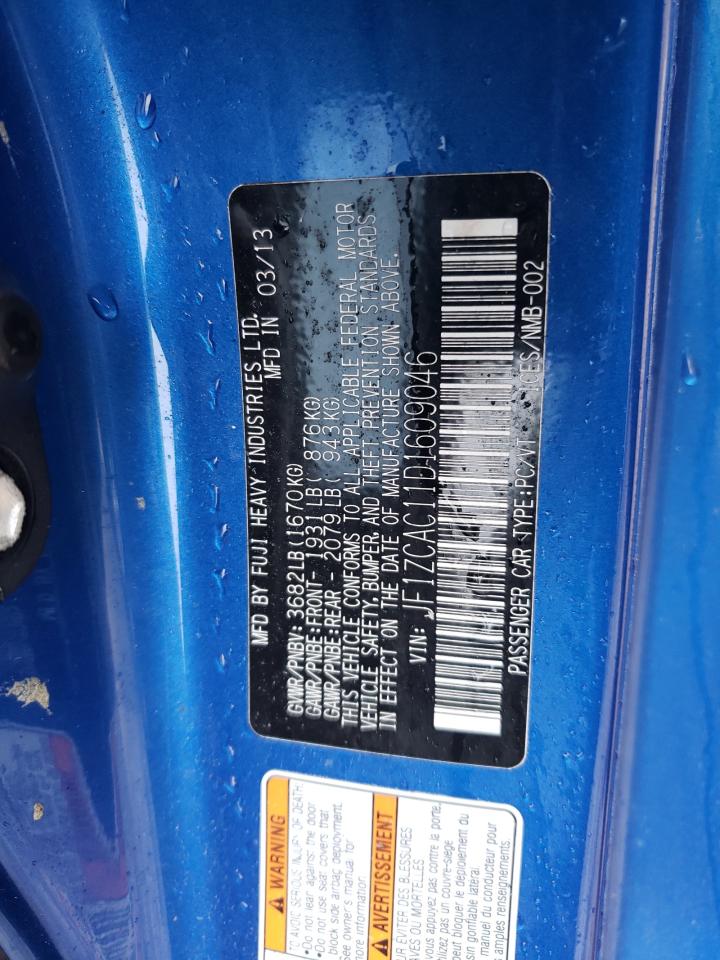 2013 Subaru BRZ VIN JF1ZCAC11D1609046 Copart auction photo, mechanical / minor dent/scratches damage thumbnail 12