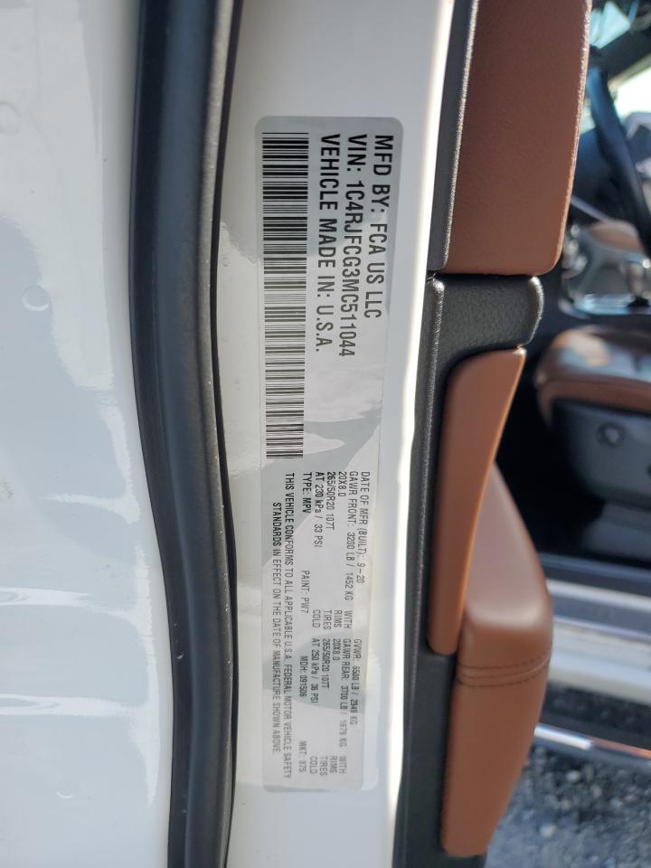 2021 Jeep Grand Cherokee VIN 1C4RJFCG3MC511044 Copart auction photo, front end / side damage thumbnail 15