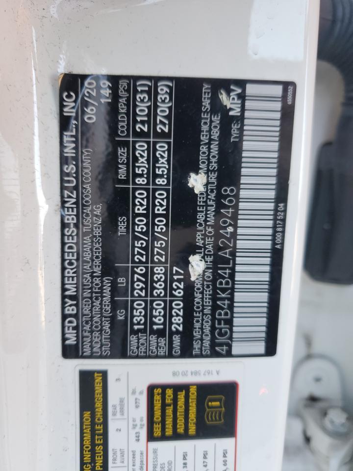2020 Mercedes-Benz GLE VIN 4JGFB4KB4LA249468 Copart auction photo, rear end damage thumbnail 14