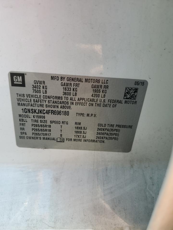2015 Chevrolet Suburban VIN 1GNSKJKC4FR696180 Copart auction photo, front end damage thumbnail 13