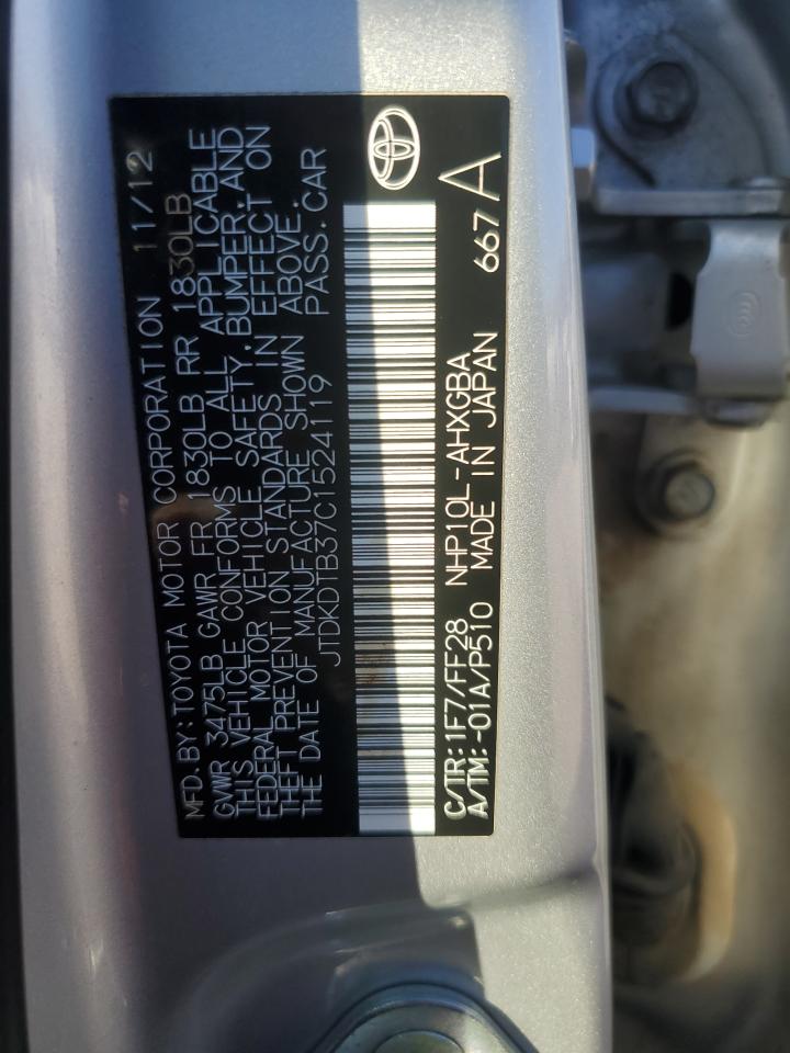 2012 Toyota Prius VIN JTDKDTB37C1524119 Copart auction photo, front end / minor dent/scratches damage thumbnail 14