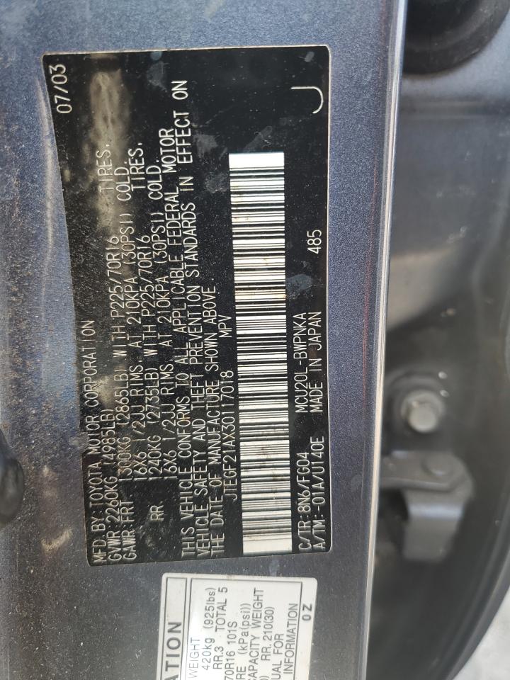 2003 Toyota Highlander VIN JTEGF21AX30117018 Copart auction photo, front end damage thumbnail 15