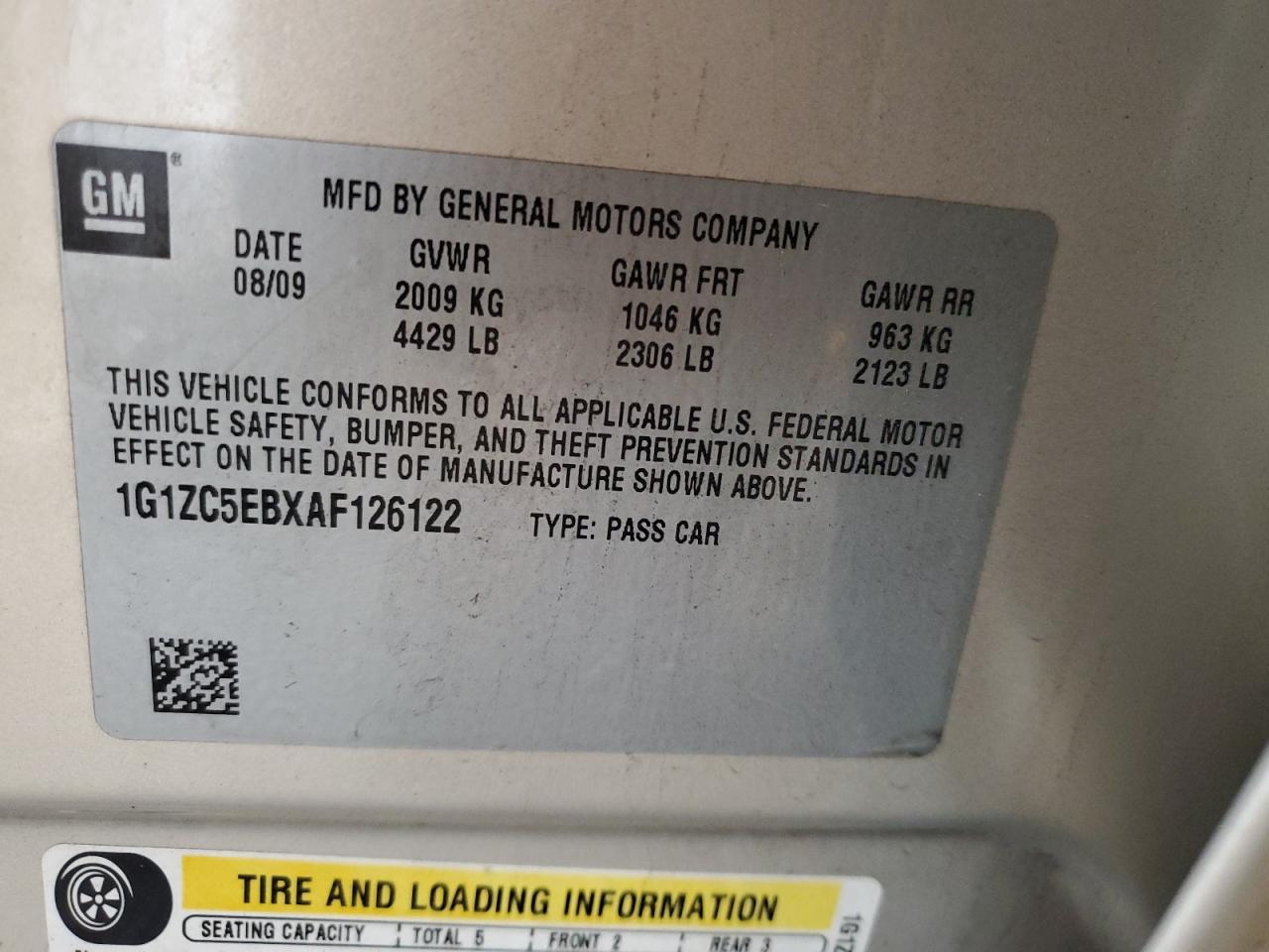 2010 Chevrolet Malibu VIN 1G1ZC5EBXAF126122 Copart auction photo, front end / side damage thumbnail 13