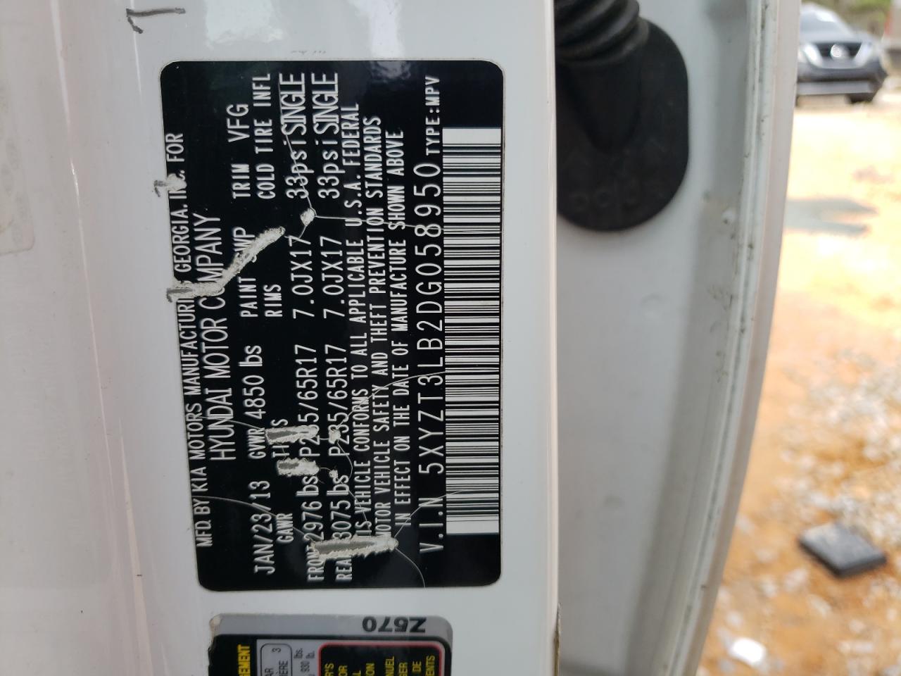 2013 Hyundai Santa Fe VIN 5XYZT3LB2DG058950 Copart auction photo, front end damage thumbnail 15