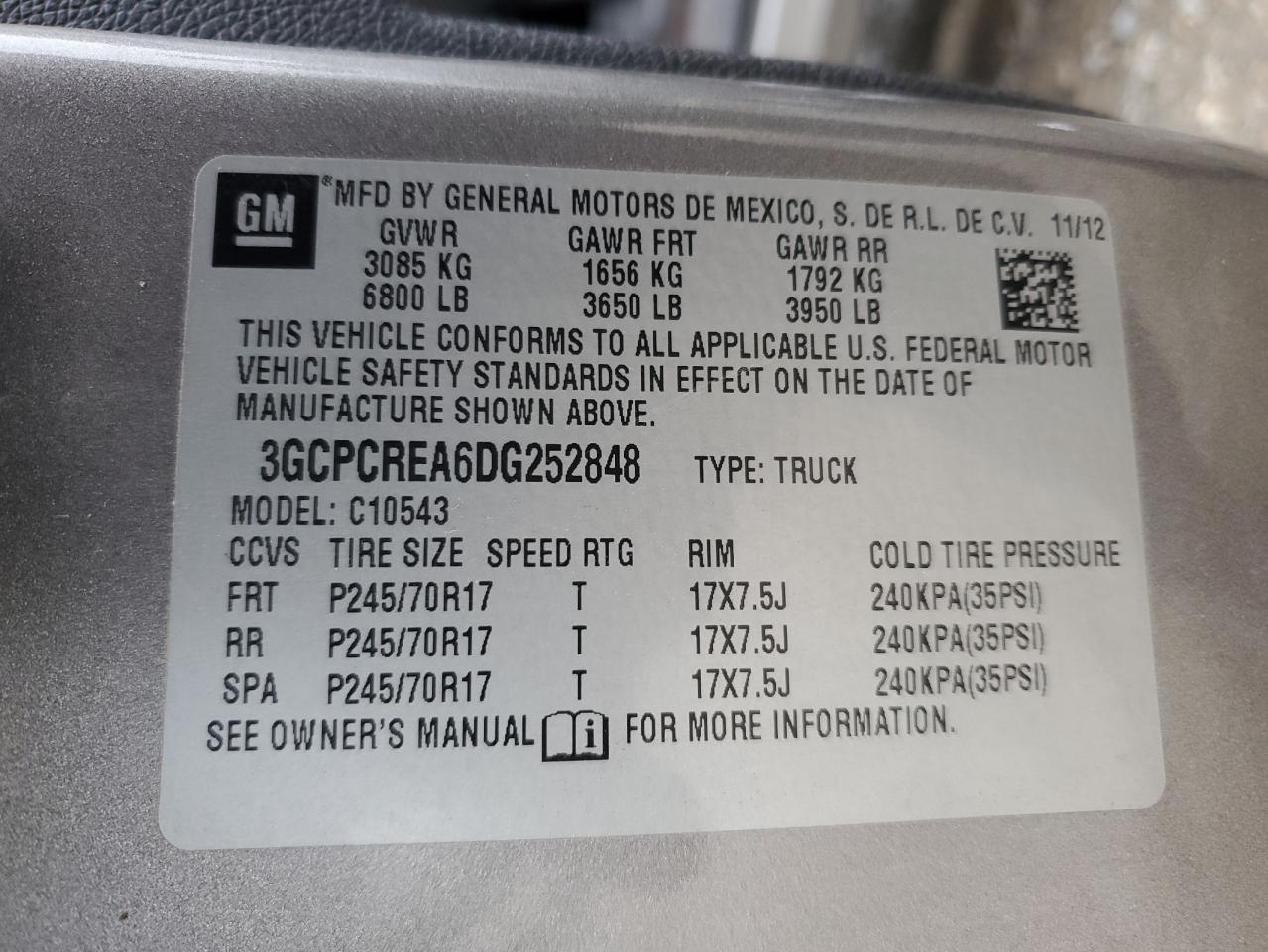 2013 Chevrolet Silverado VIN 3GCPCREA6DG252848 Copart auction photo, rear end / minor dent/scratches damage thumbnail 13