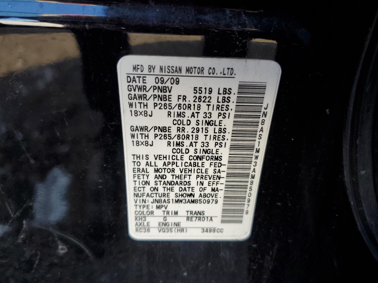 2010 Infiniti FX VIN JN8AS1MW3AM850979 Copart auction photo, front end / minor dent/scratches damage thumbnail 13