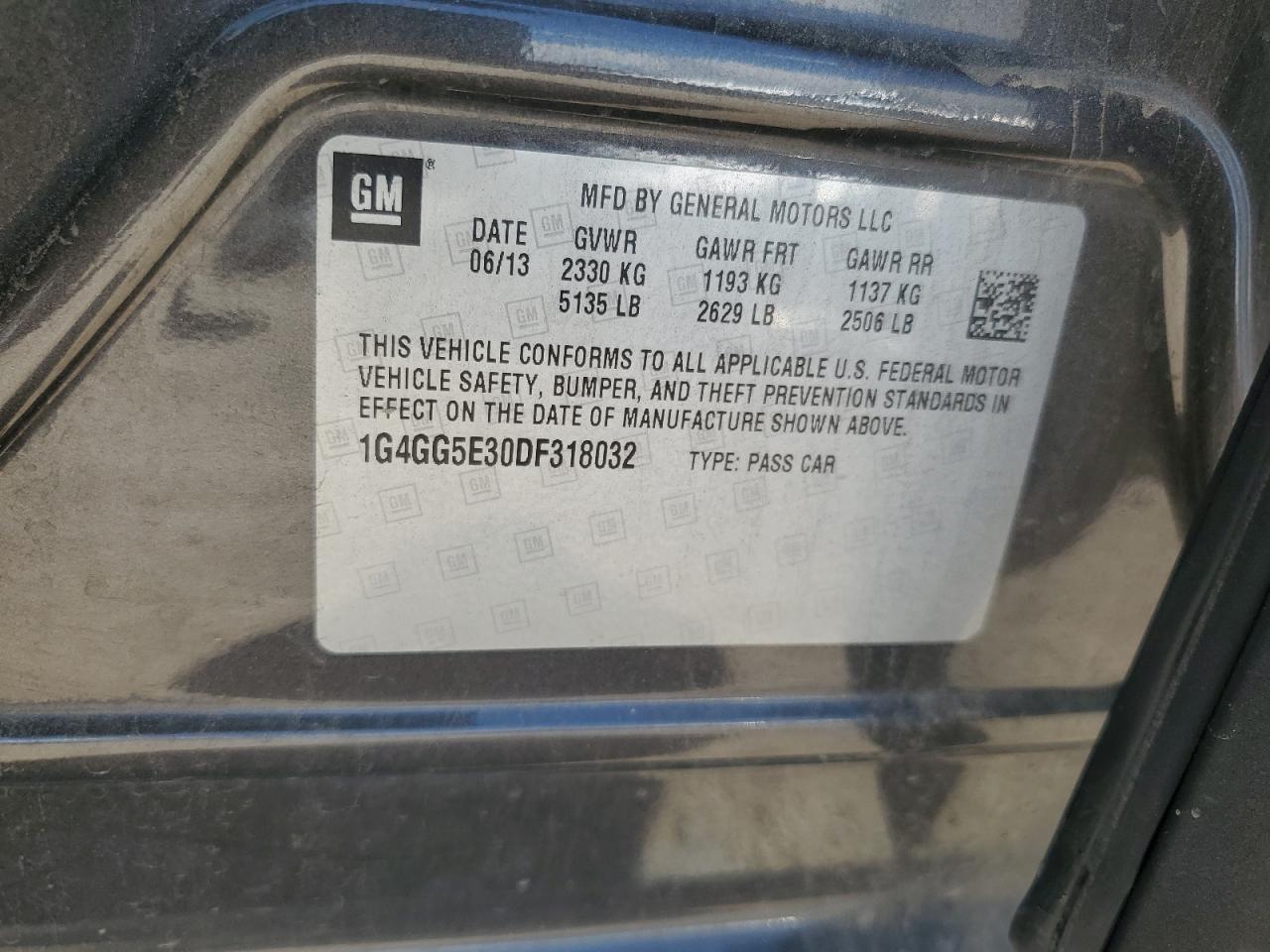 2013 Buick LaCrosse VIN 1G4GG5E30DF318032 Copart auction photo, side damage thumbnail 12