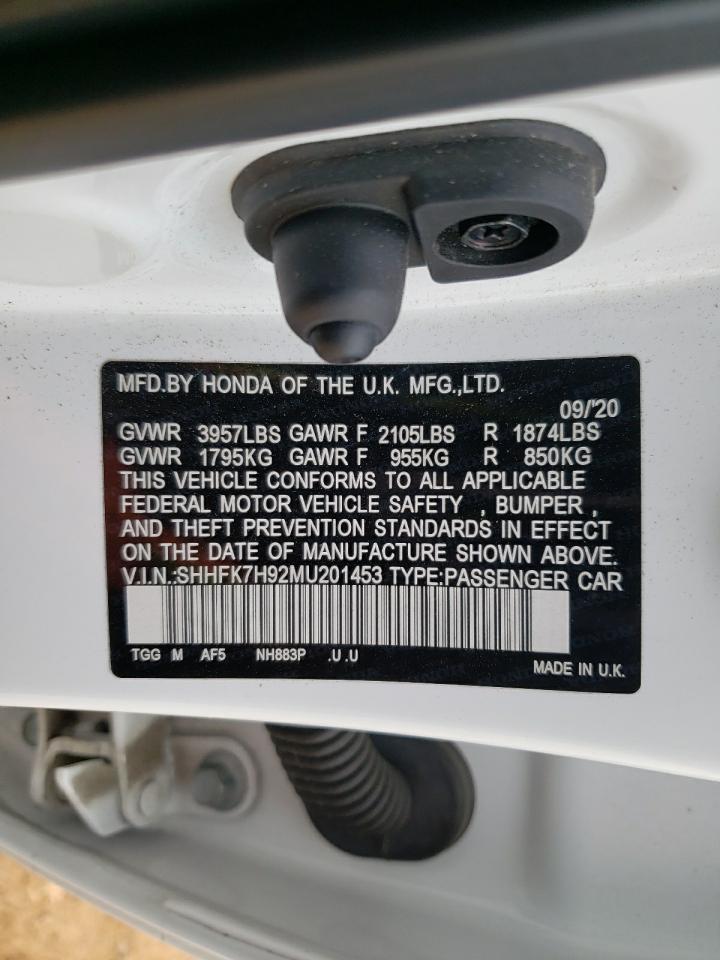 2021 Honda Civic VIN SHHFK7H92MU201453 Copart auction photo, all over / mechanical damage thumbnail 14