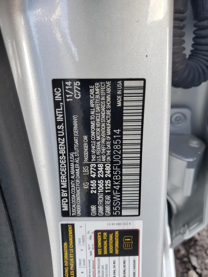 2015 Mercedes-Benz C-klasse VIN 55SWF4KB5FU028514 Copart auction photo, front end damage thumbnail 12