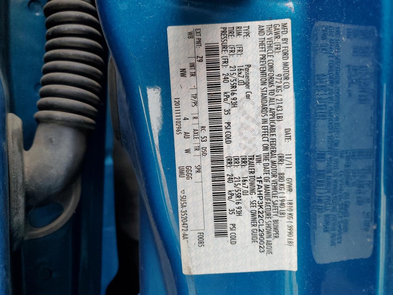 2012 Ford Focus VIN 1FAHP3K22CL290023 Copart auction photo, front end damage thumbnail 14