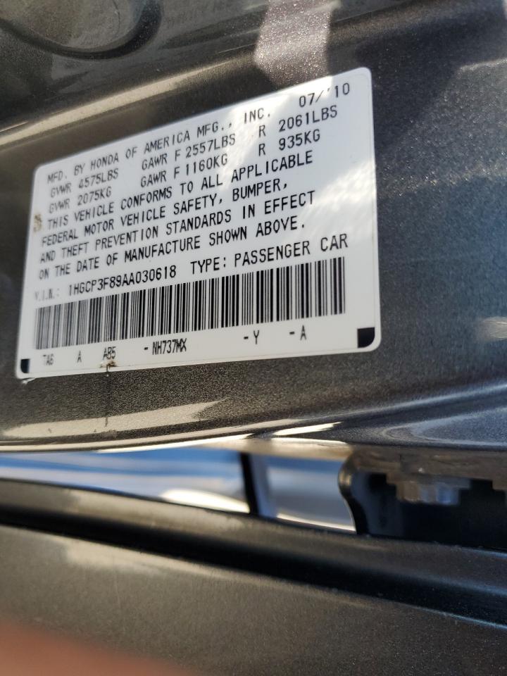 2010 Honda Accord VIN 1HGCP3F89AA030618 Copart auction photo, front end damage thumbnail 14