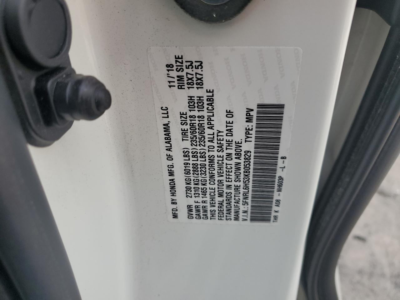 2019 Honda Odyssey VIN 5FNRL6H53KB053829 Copart auction photo, front end damage thumbnail 14