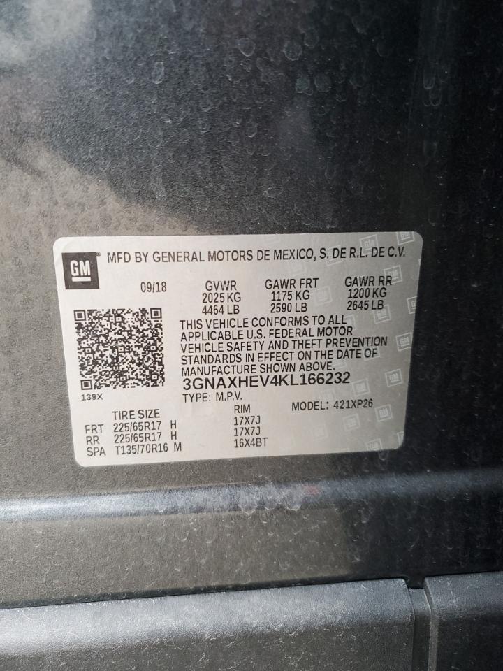 2019 Chevrolet Equinox VIN 3GNAXHEV4KL166232 Copart auction photo, front end damage thumbnail 15