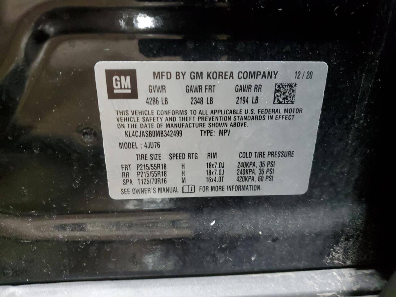 2021 Buick Encore VIN KL4CJASB0MB342499 Copart auction photo, front end damage thumbnail 13