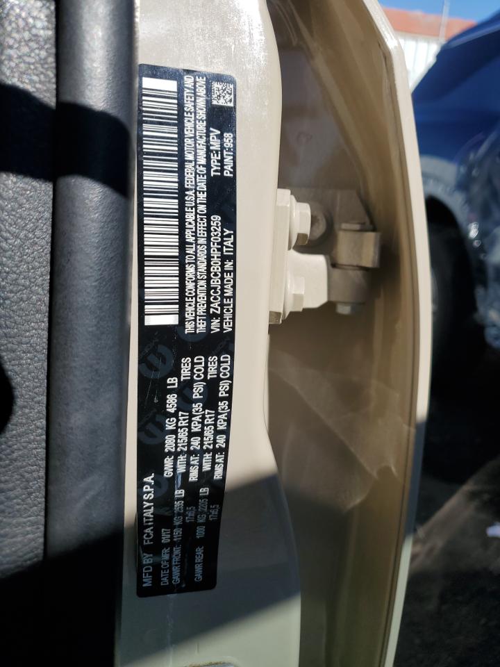 2017 Jeep Renegade VIN ZACCJBCB0HPF03259 Copart auction photo, front end damage thumbnail 15