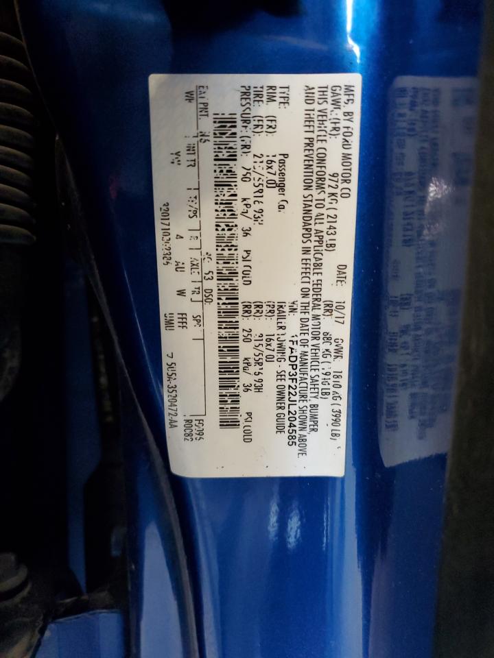 2018 Ford Focus VIN 1FADP3F22JL204585 Copart auction photo, front end / minor dent/scratches damage thumbnail 12